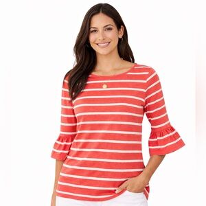Tommy Bahama Coral and White Striped Tee